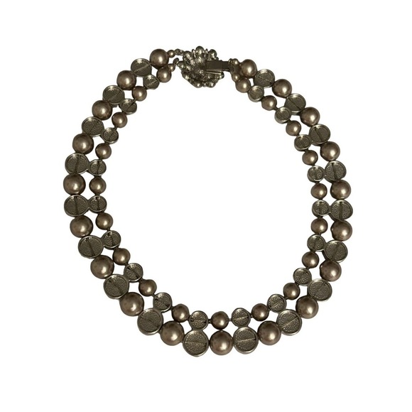 BANANA REPUBLIC 2 Strand Glass Moonstone and Faux Pearl Choker Necklace 16" - Picture 4 of 10